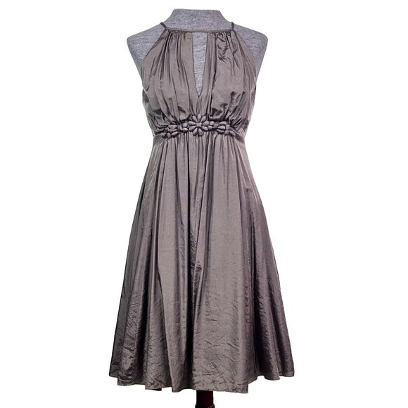 Cocktail Dress by Esley Silky Flowy Gathered Party Wedding Cocktail Pewter Sz S - Picture 1 of 10